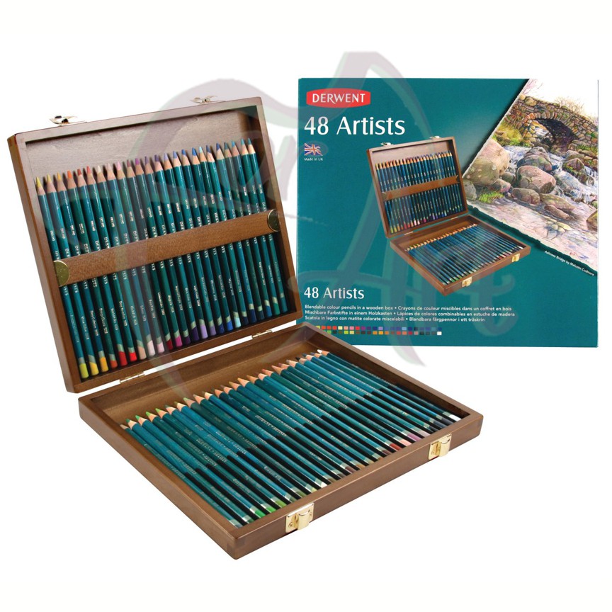 Набор профессиональных цветных карандашей Derwent Artists 48 цветов в деревянной коробке