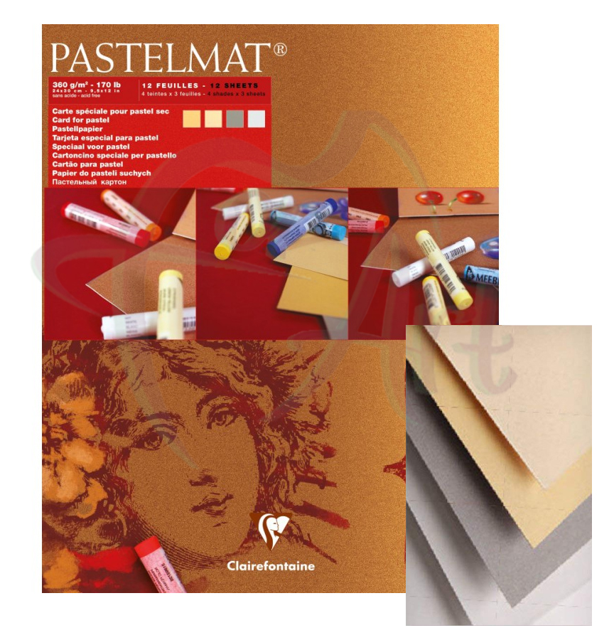 Блок загрунтованного картона для пастели Clairefontaine Pastel Mat -светлые тона/24х30см/12л/360гр