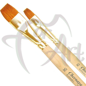 Кисть для рисования из синтетики жесткая плоская Chernaya Rechka №2 на удлиненной деревянной ручке/ширина-2мм, длина-5мм