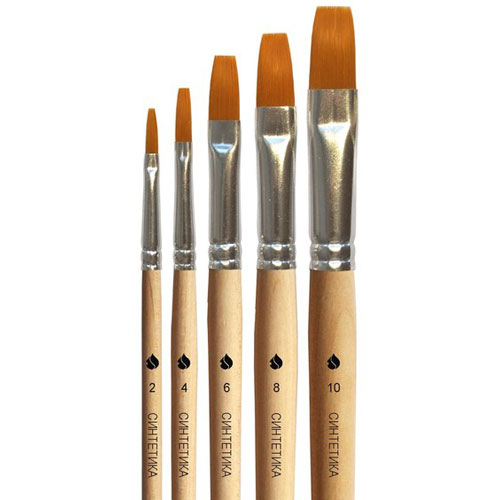 Кисть для рисования из синтетики мягкая плоская Chernaya Rechka №2 на удлиненной деревянной ручке/ширина-2мм, длина-8мм
