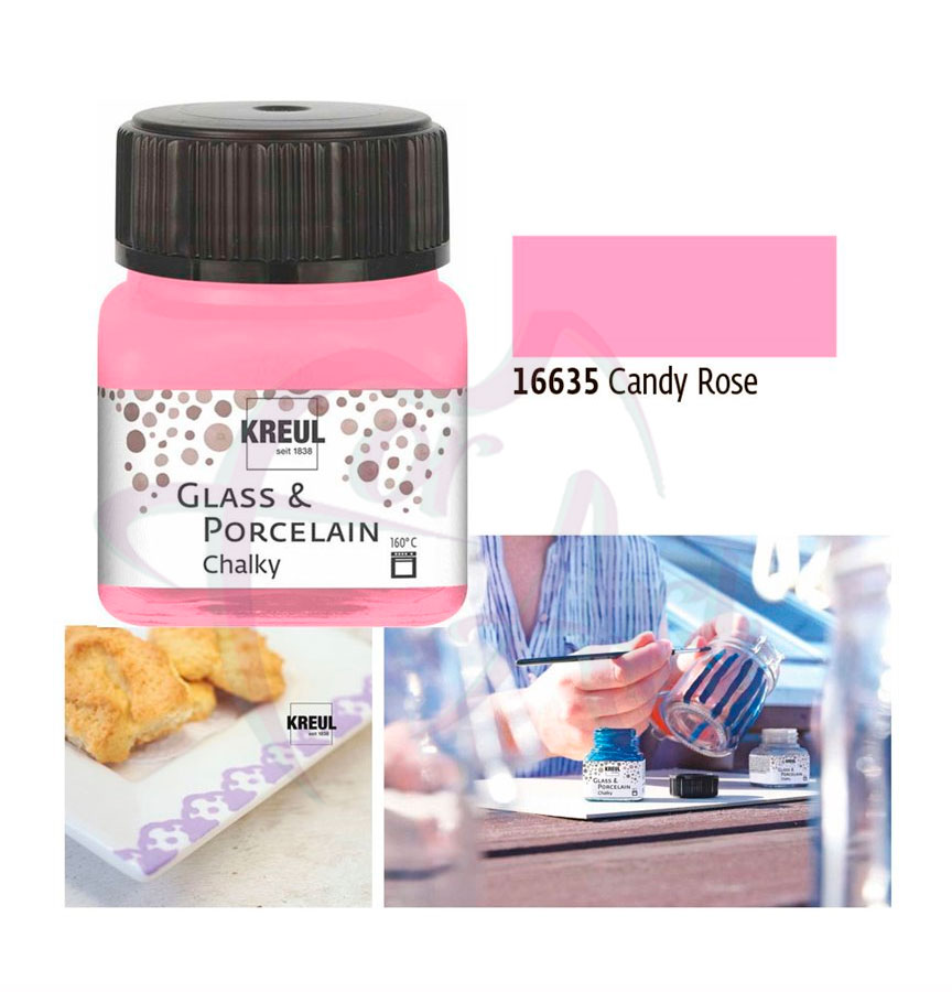Краска по фарфору, керамике и стеклу матовая укрывистая Glass&Porcelain Chalky 160°С- розовая конфета/б.20мл