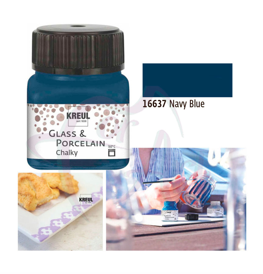 Краска по фарфору, керамике и стеклу матовая укрывистая Glass&Porcelain Chalky 160°С- тёмно-синий/б.20мл