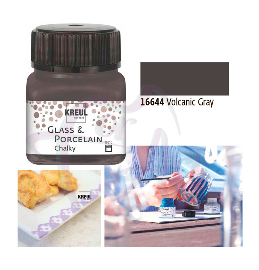 Краска по фарфору, керамике и стеклу матовая укрывистая Glass&Porcelain Chalky 160°С- вулканический серый/б.20мл
