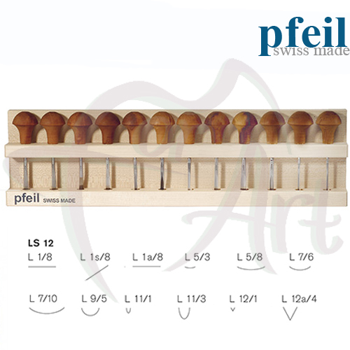 Набор штихелей для линогравюры  Pfeil LS-12 в деревянном дисплее