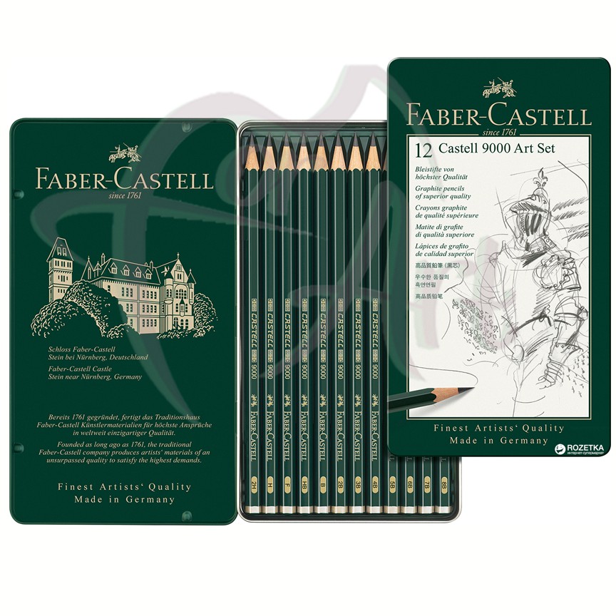 Набор чернографитных карандашей Faber-castell CASTELL-9000 12 штук (8B-2H) (Германия)