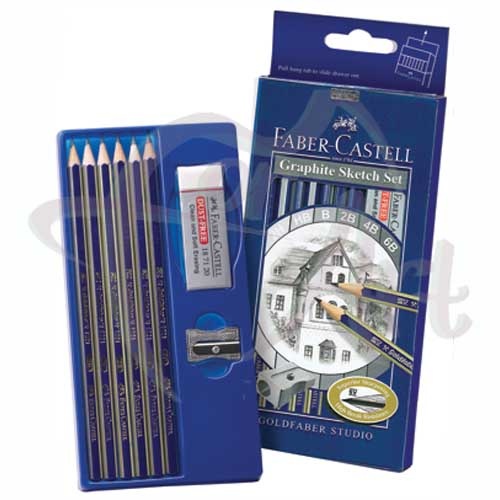 Набор чернографитных карандашей Faber-castell GOLDFABER 6 штук (2Н,НВ,В,2В,4В,6В)точилка+ ластик (Германия)