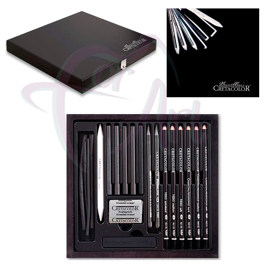 Набор подарочный угольный для рисования и графики Cretacolor Black Box 20 предметов в деревянной коробке