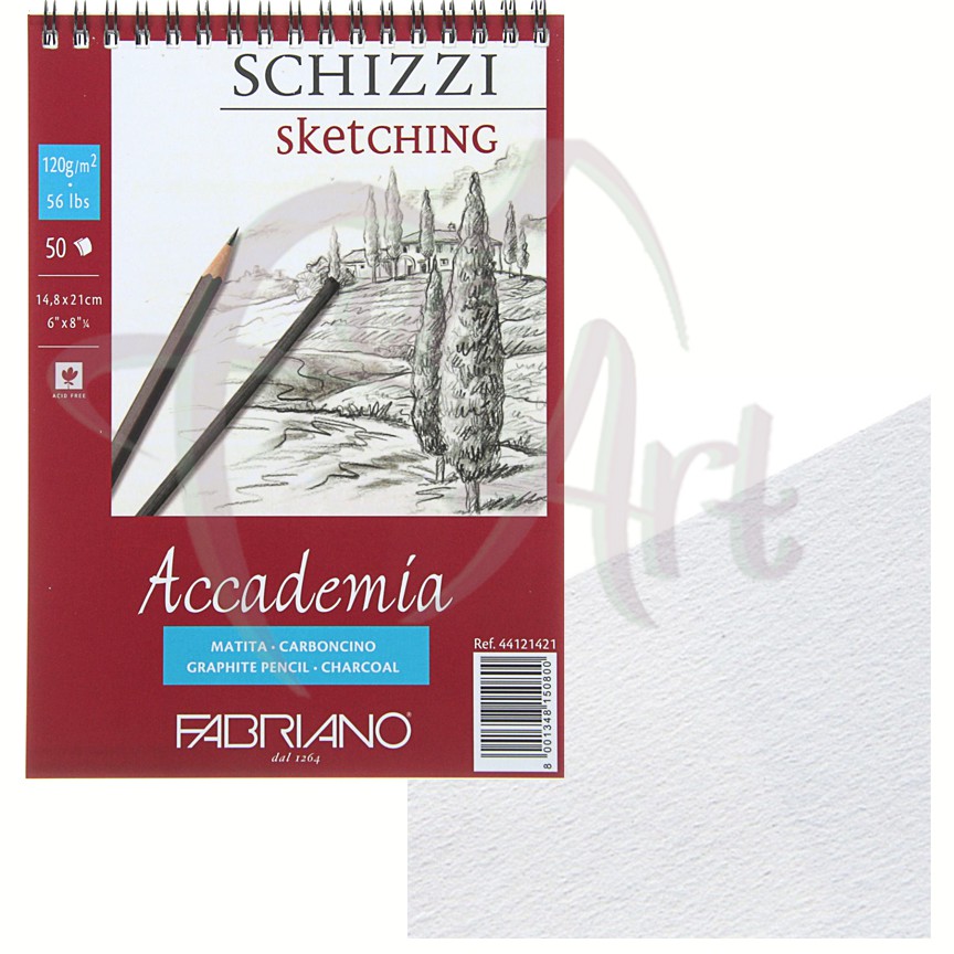 Альбом на спирали для набросков Fabriano Accademia- белая бумага/14,8х21см/120гр/50л