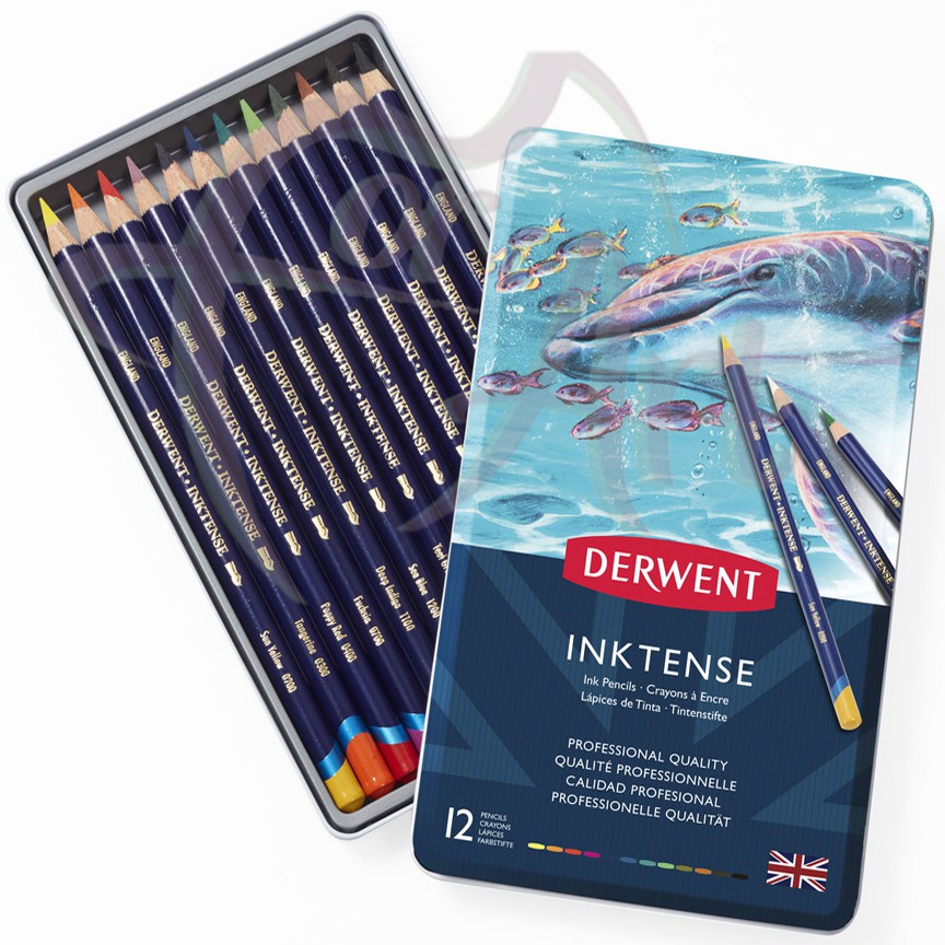 Набор чернильных карандашей Derwent Inktense 12 цветов в металлической коробке