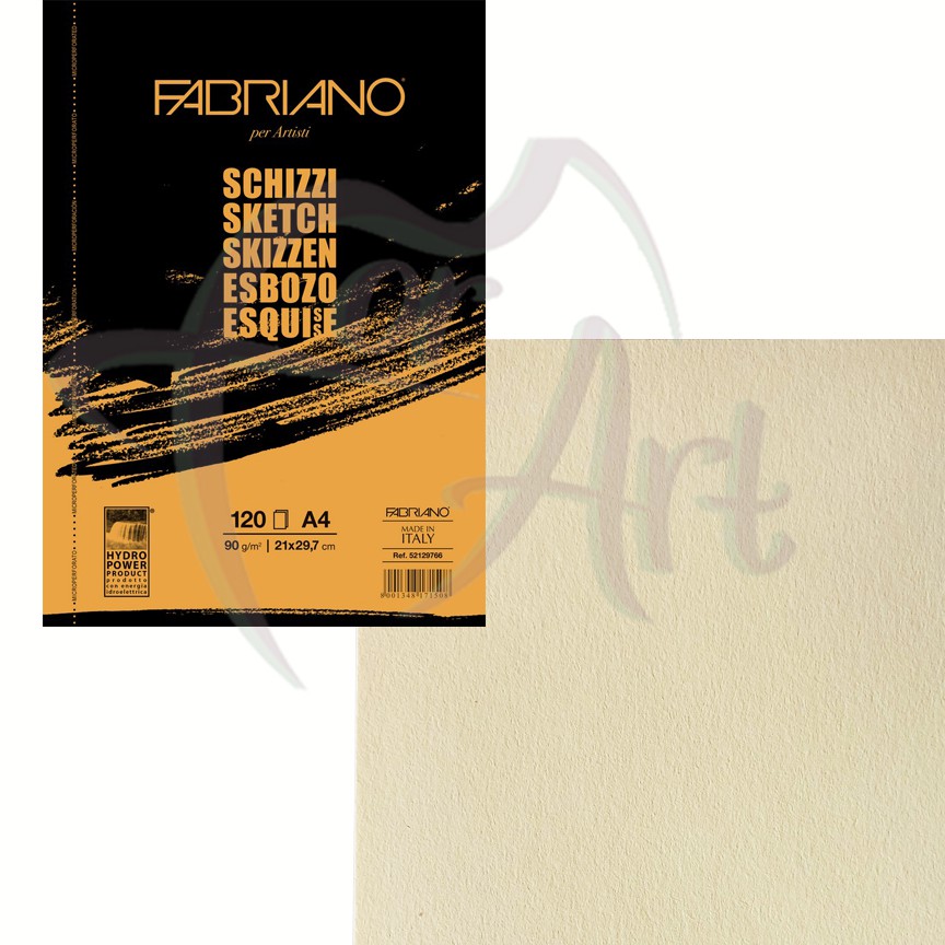 Блок для графики Fabriano Schizzi- бумага цвета слоновая кость/A4/90гр/120л