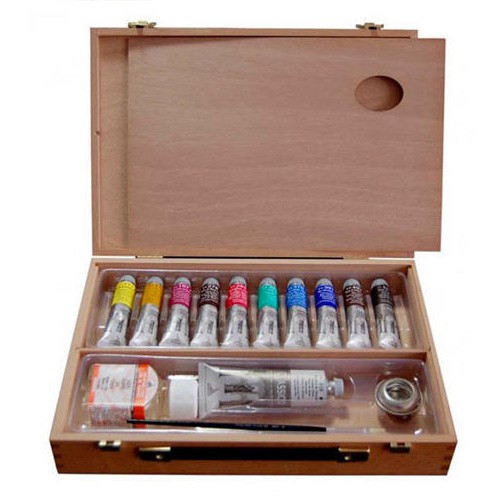 Набор масляных красок Maimeri ClASSICO 11 туб + аксессуары в деревянном ящике