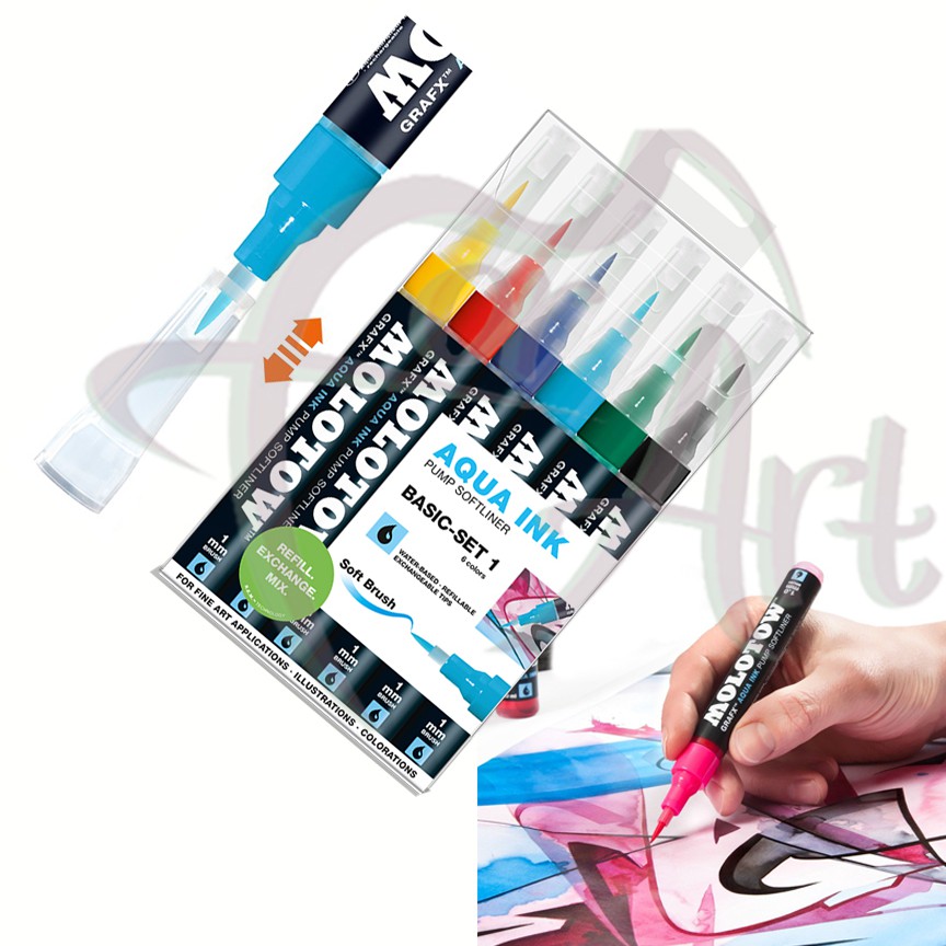 Набор акварельных маркеров Molotow GRAFX Aqua Ink- базовый №1 (6цветов/1мм)