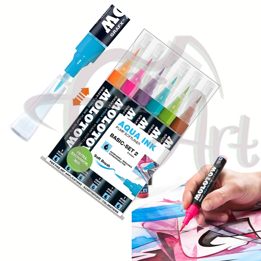 Набор акварельных маркеров Molotow GRAFX Aqua Ink- базовый №2 (6цветов/1мм)