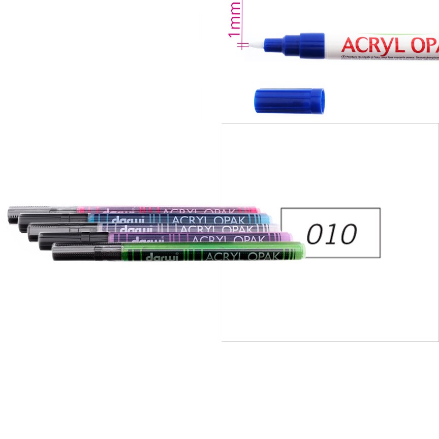 Акриловый маркер Darwi Acryl Opak круглый наконечник 1мм- белый