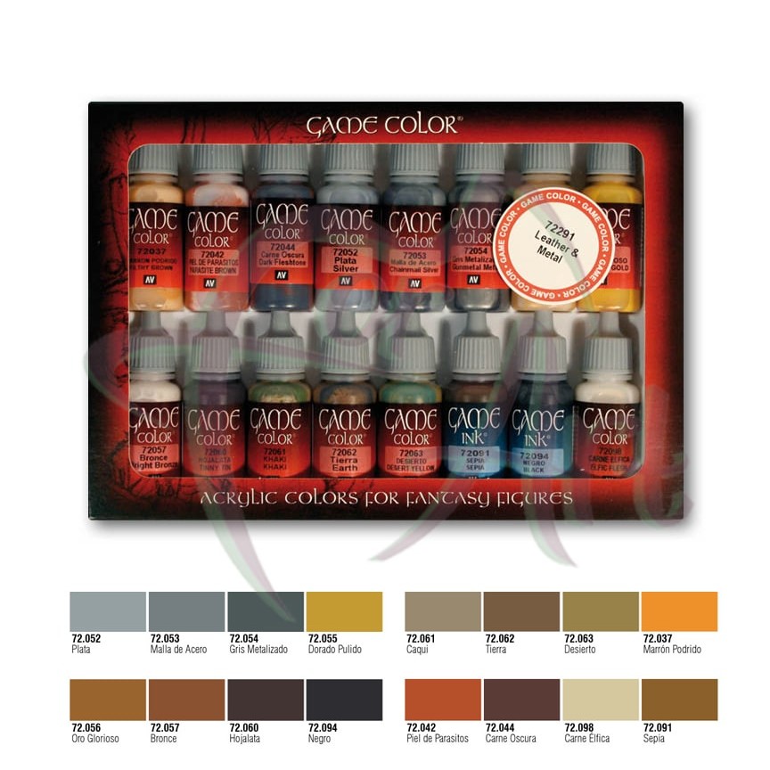 Набор красок для моделизма Game Color Vallejo Leather&Metal/Кожа и металл 16 цветов