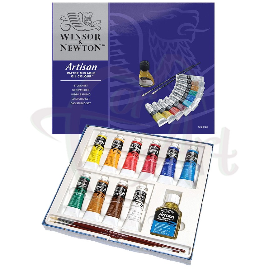 Набор водорастворимых масляных красок Winsor Newton Artisan 10 цветов по 37мл +аксессуары в картонной коробке