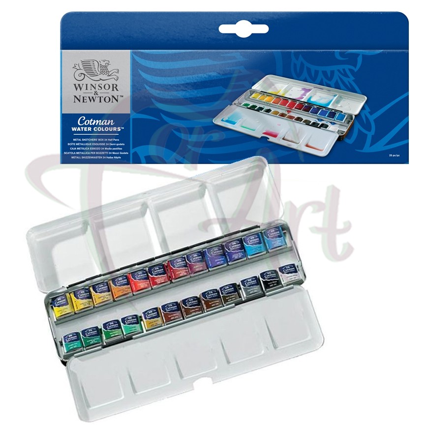 Набор акварели Cotman Winsor Newton/24 цвета(полукюветы) в металлической коробке