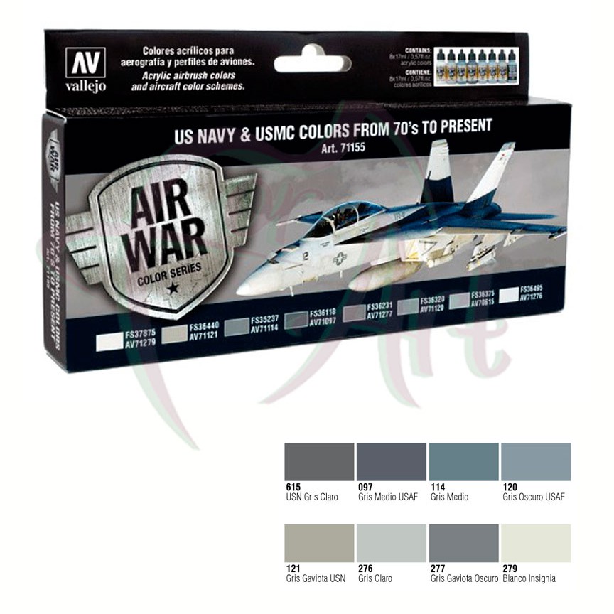 Набор красок для моделизма Vallejo Model Air - US NAVY & USMC COLORS/8 цветов