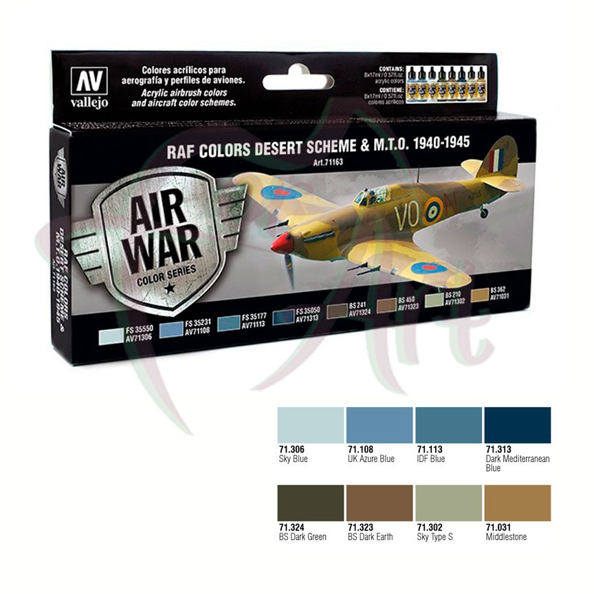 Набор красок для моделизма Vallejo Model Air - WWII RAF DESERT/8 цветов