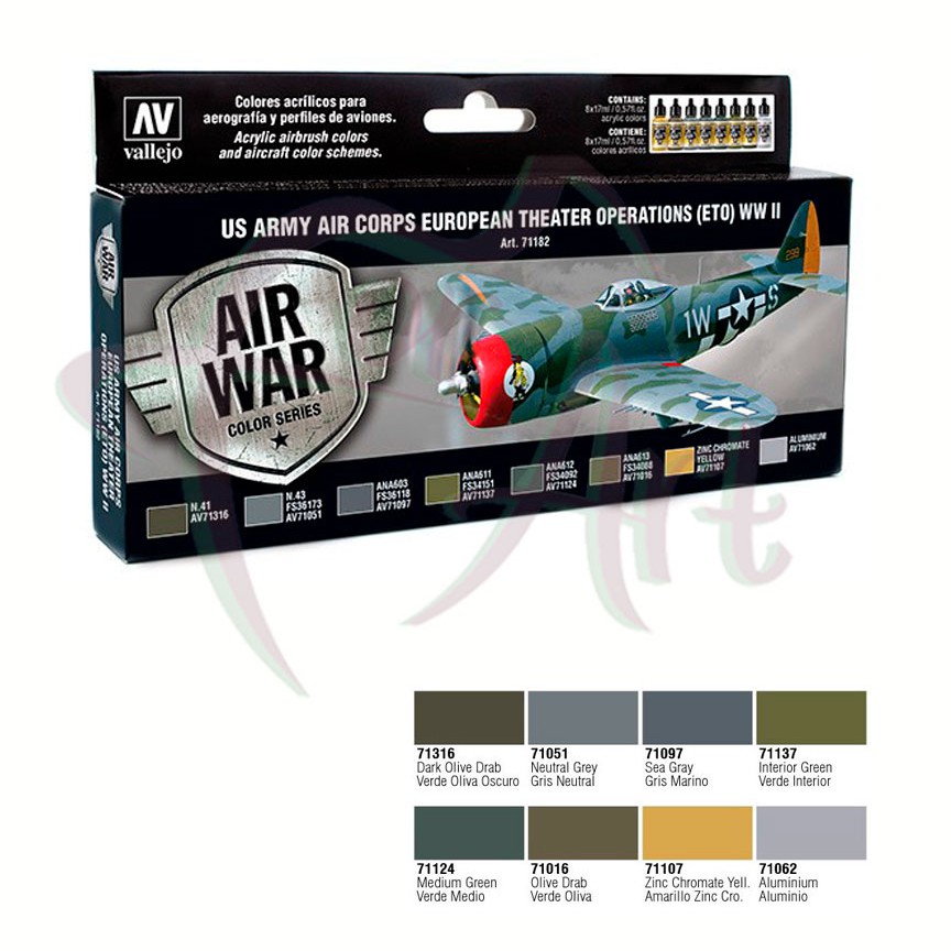Набор красок для моделизма Vallejo Model Air - US ARMY CORPS EUROPEN THEATER OP.(ETO) WWII/8 цветов