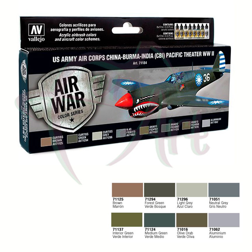 Набор красок для моделизма Vallejo Model Air - US ARMY CORPS CHINA-BURMA-INDIA PACIFIC THEATER (CBI) WWII/8 цветов