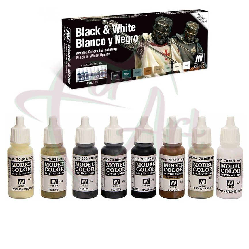 Набор красок для моделизма Vallejo Model Color №51 BLACK & WHITE/8 цв.
