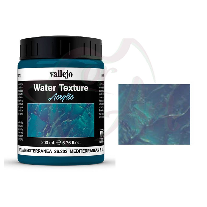 Акриловый медиум Vallejo/эффект воды - средиземноморский голубой/б.200 мл