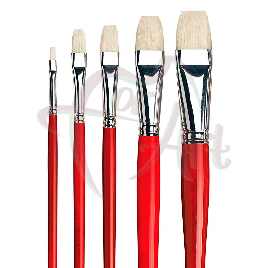 Кисть щетина плоская средняя длина ворса/Da Vinci ser.5123 MAESTRO2 на длинной красно-черной ручке
