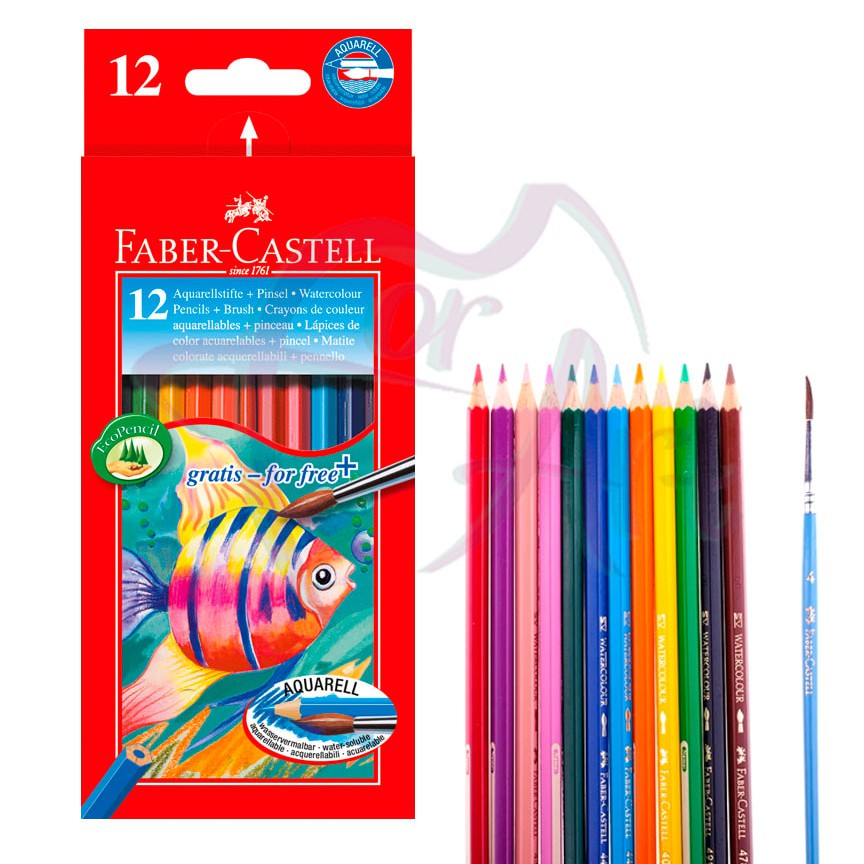 Карандаши акварельные Faber-castell COLOUR PENCILS с кисточкой, 12 цветов, в картонной коробке