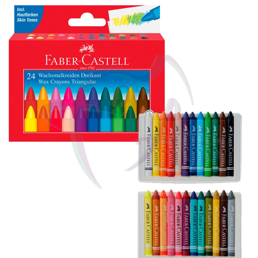Набор трёхгранных восковых мелков Faber-Castell Wax Crayons Triangular 24 цвета в картонной коробке