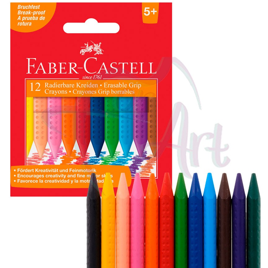 Цветные восковые стирающиеся мелки GRIP Faber Castell набор 12 цветов