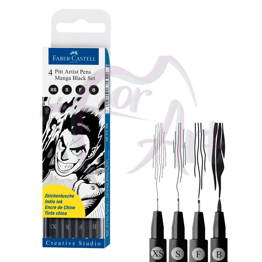 Набор капиллярных ручек-кисточек Faber-Castell Pitt Artist Pen Manga Black set черные, 4шт.