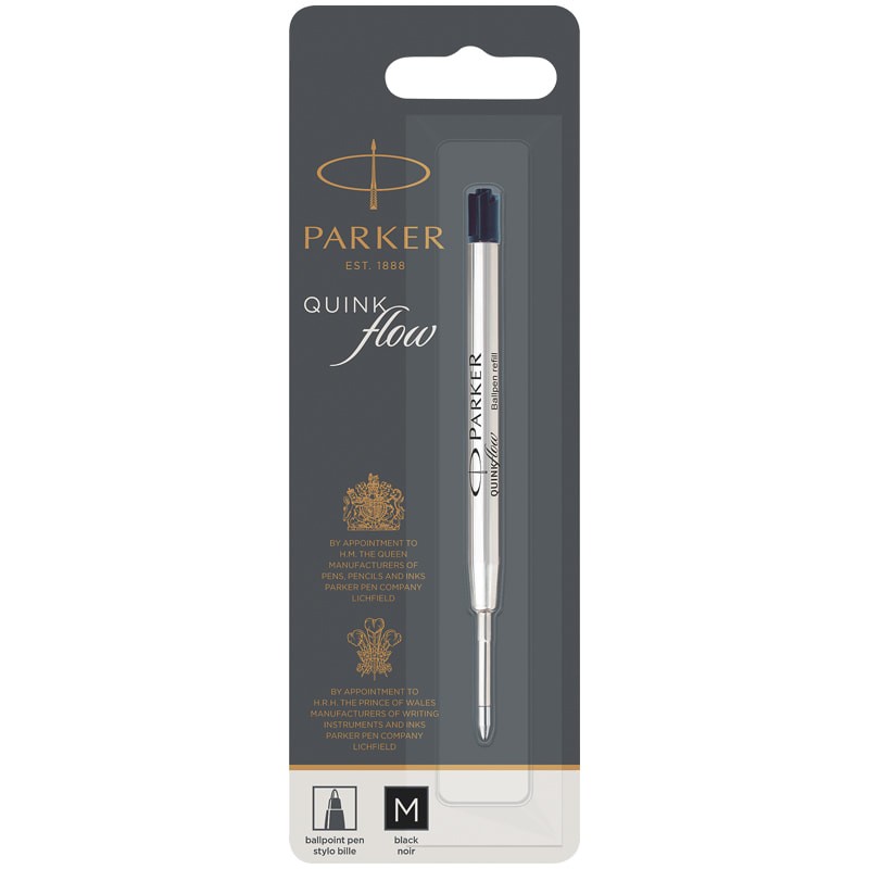 Стержень шариковый объемный Parker QuinkFlow Ball Point черный, 98мм, 1мм, метал.корпус