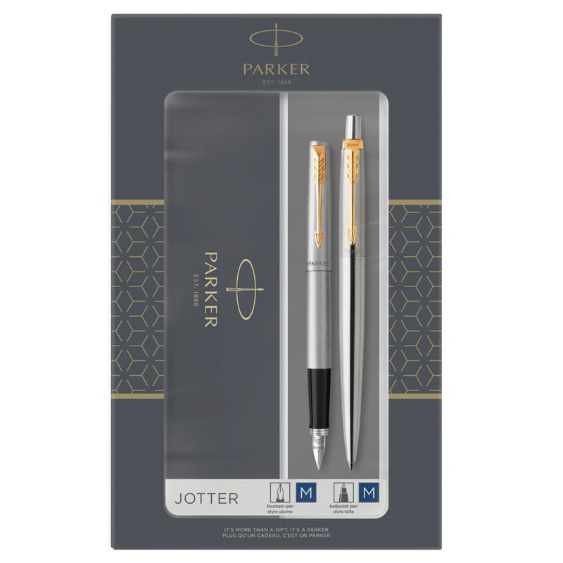 Набор Parker Jotter Stainless Steel GT: ручка шариковая, 1,0мм и ручка перьевая, 1,0мм