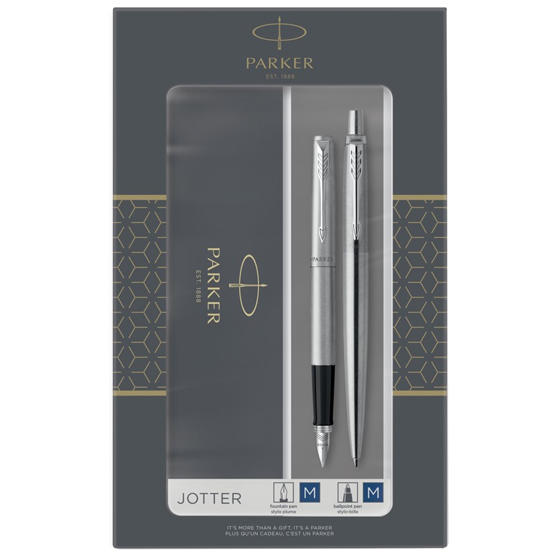 Набор Parker Jotter Stainless Steel СT: ручка шариковая 1,0мм и ручка перьевая 1,0мм