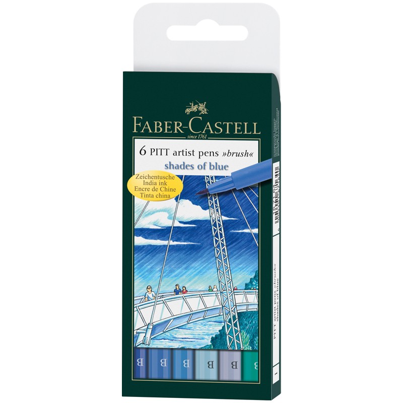 Набор капиллярных ручек-кисточек Faber-Castell Pitt Artist Pen Brush Blues 6цв.