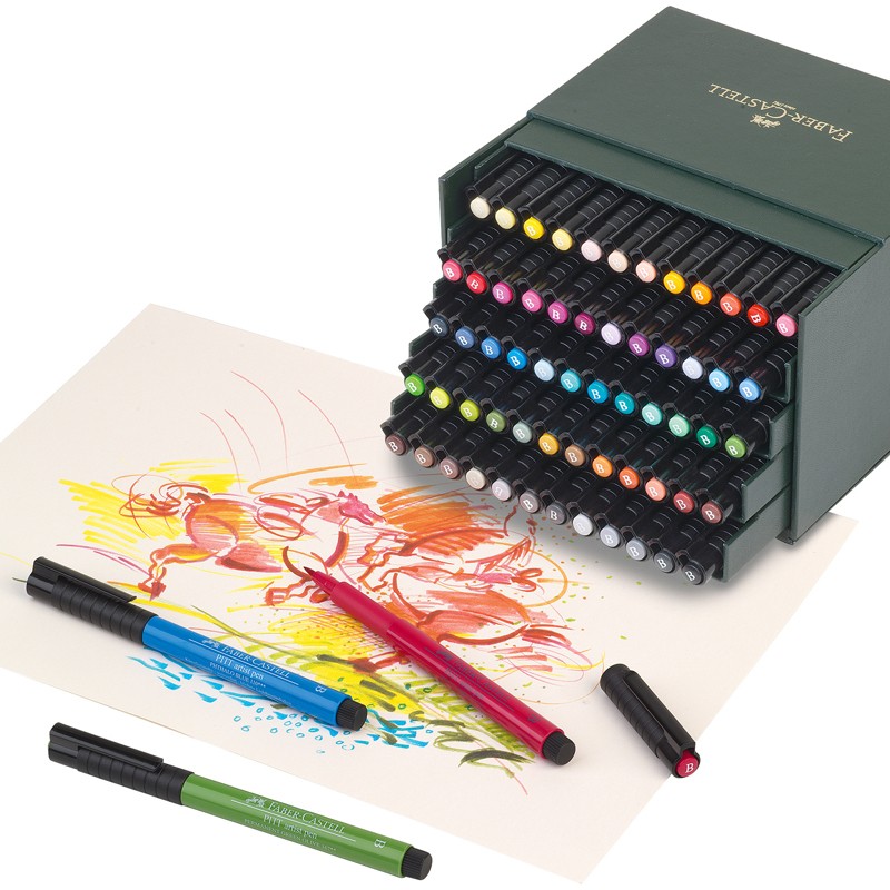 Набор капиллярных ручек-кисточек Faber-Castell PittPen 60цветов в студийной коробке (кожзаменитель)