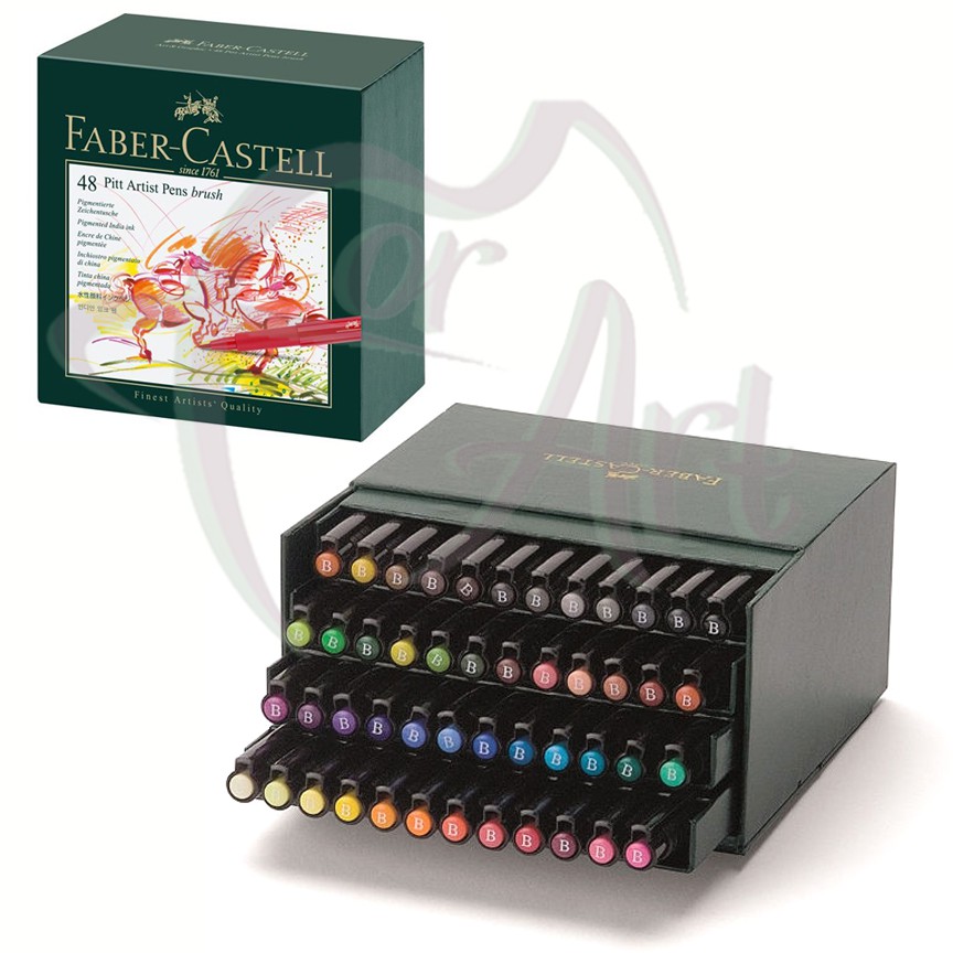 Набор капиллярных ручек-кисточек Faber-Castell PittPen 48цветов в студийной коробке (кожзаменитель)