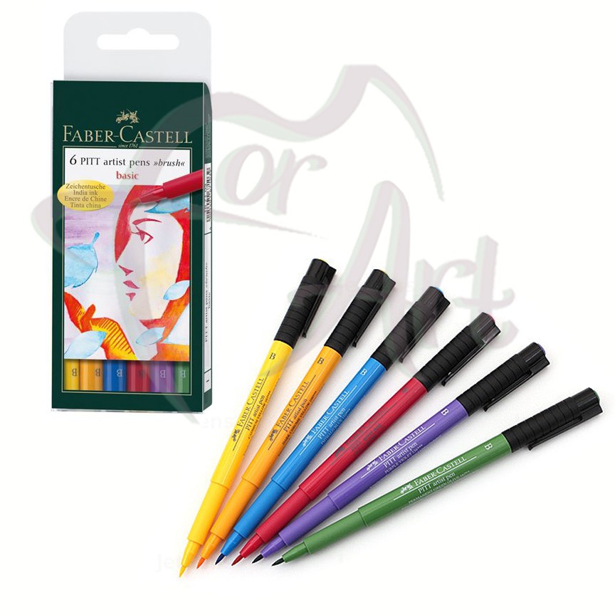 Набор капиллярных ручек-кисточек Faber-Castell PittPen 6цветов/Основные цвета