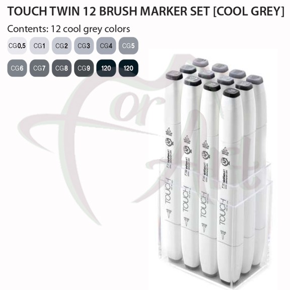 Набор маркеров для дизайна TOUCH Twin marker-BRUSH 12 цветов -Серые холодные тона