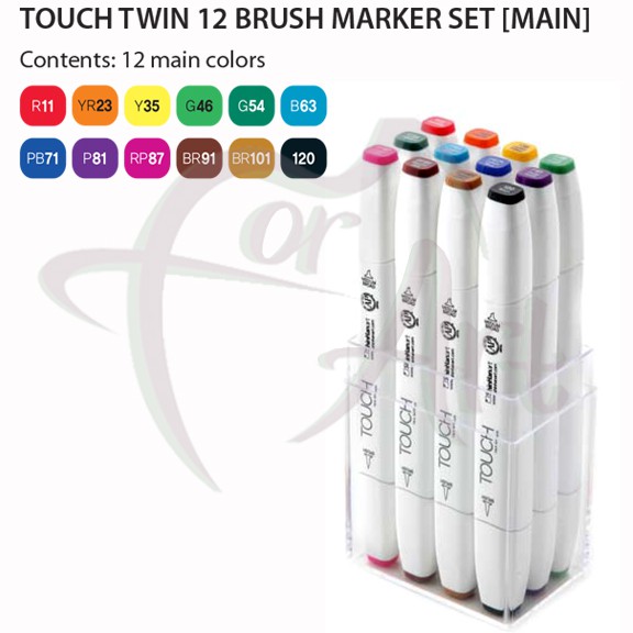 Набор маркеров для дизайна TOUCH Twin marker-BRUSH 12 цветов -Основные цвета