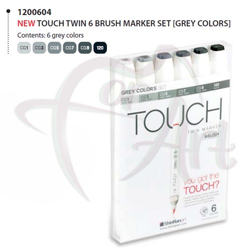 Набор маркеров для дизайна TOUCH Twin marker-BRUSH 6 цветов -Серые тона