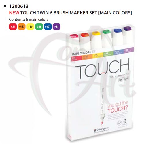 Набор маркеров для дизайна TOUCH Twin marker-BRUSH 6 цветов -Основные цвета