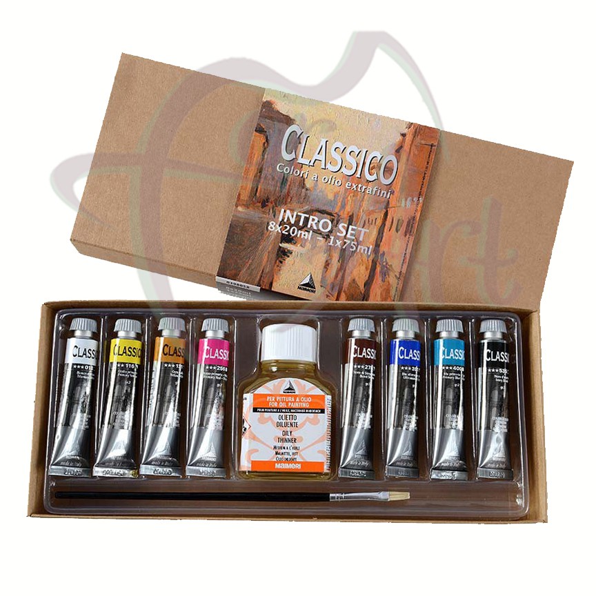Набор масляных красок Maimeri Classico 8 туб по 20мл + аксессуары в картонной коробке