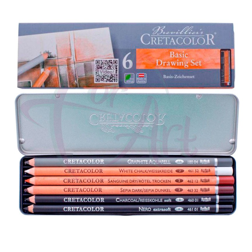 Набор художественных карандашей для набросков и эскизов в металлическом пенале Cretacolor Primo 6шт.
